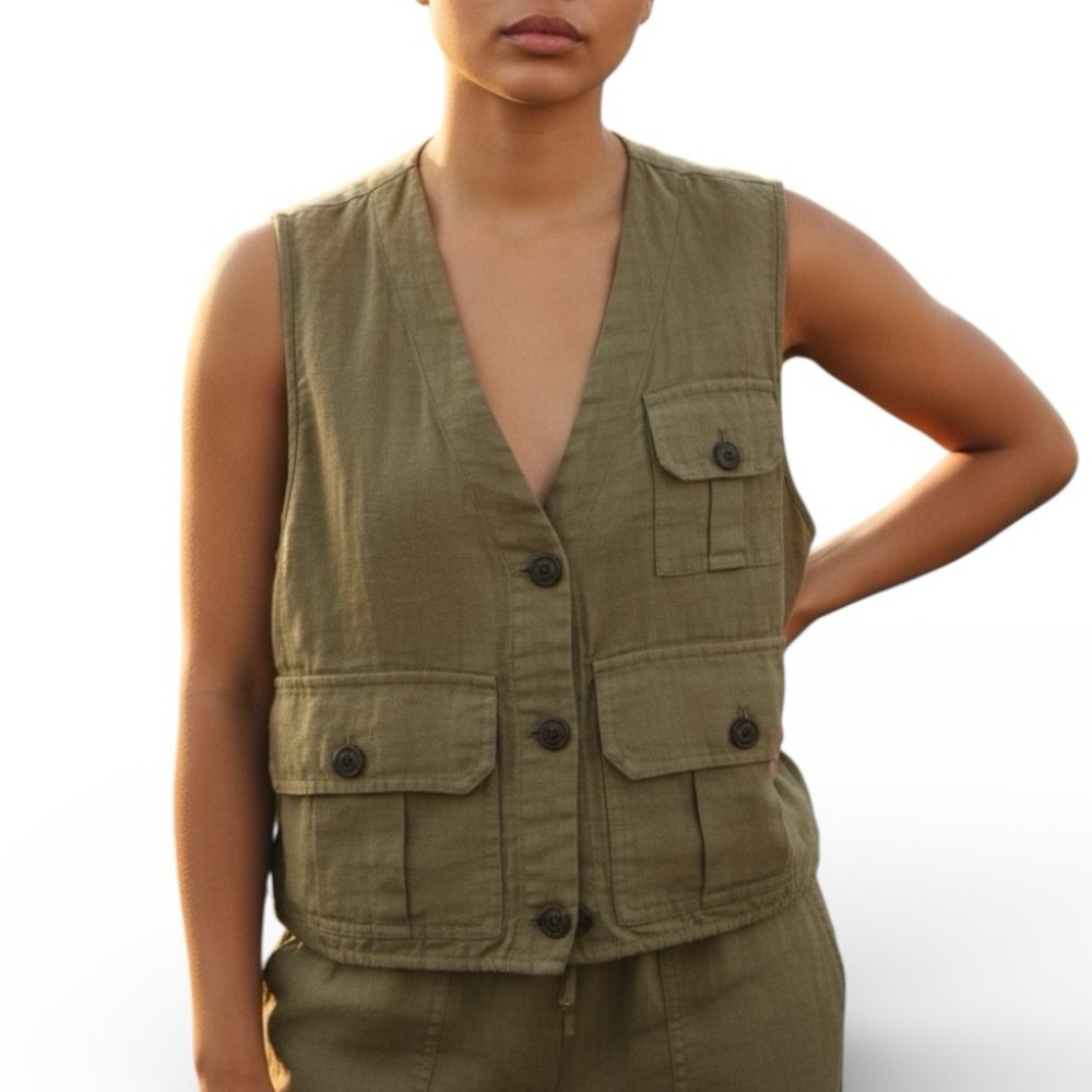 LE FOU WILFRED Olive Green Linen Vest